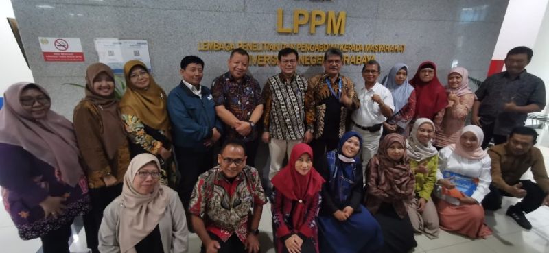 Director of DRTPM Prof. Dr. M. Faiz Syuaib, M.Agr (With ID Card) and Head of LPPM UNESA Prof. Dr. M. Turhan Yani, M.A., CIRR (standing in the middle -wearing glasses).