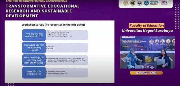 UNESA professor, Pratiwi Retnaningdyah emphasized the importance of fostering ecoliteracy from an early age through innovative policies and activities in schools.