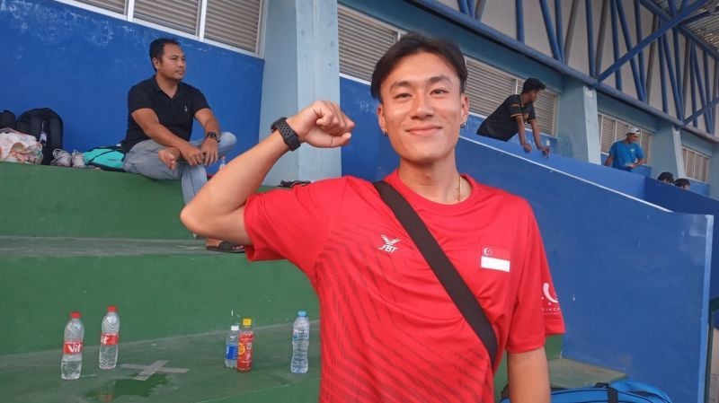 Max Jing Xuyeo, Singapore Tennis athlete after a tennis match at the FIKK UNESA Tennis Court.
